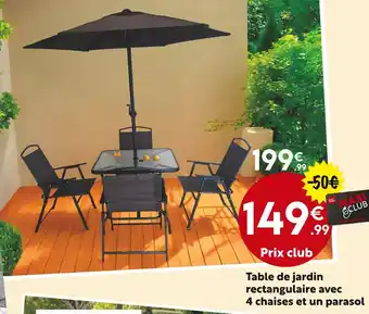 Maxi Bazar Table de jardin rectangulaire avec 4 chaises et un parasol offre