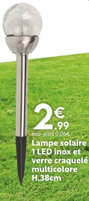 Maxi Bazar Lampe solaire 1 LED inox et verre craquelé multicolore H.38cm offre