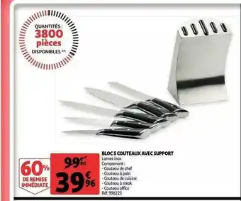 Auchan Bloc 5 Couteaux Avec Support offre