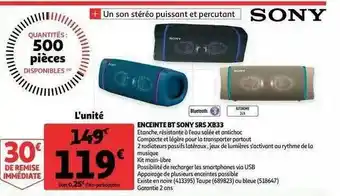Auchan Enceinte Bt Sony Srs Xb33 offre