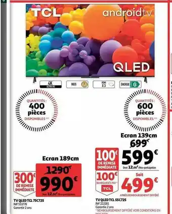 Auchan Tv Qled Tcl 75c725, Tv Qled Tcl 55c725 offre