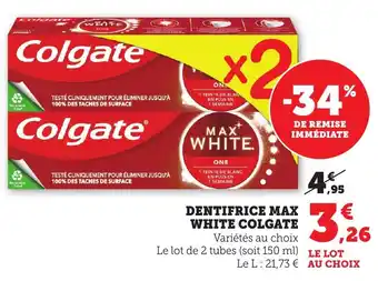 Bi1 Dentifrice max white colgate offre