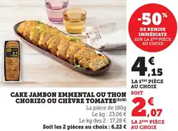 Bi1 Cake jambon emmental ou thon chorizo ou chevre tomates offre