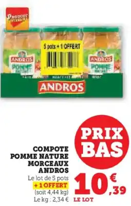 Hyper U Compote pomme nature morceaux andros offre