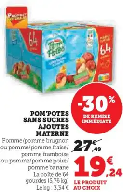 Hyper U Pom'potes sans sucres ajoutes materne offre