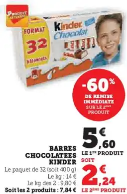 Hyper U Barres chocolatees kinder offre