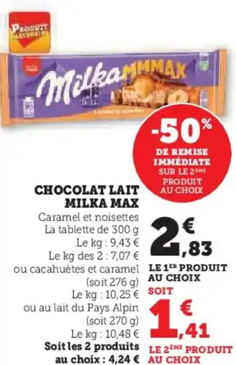 Hyper U Chocolat lait milka max offre