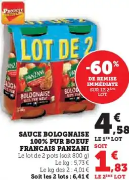 Hyper U Sauce bolognaise 100% pur boeuf francais panzani offre