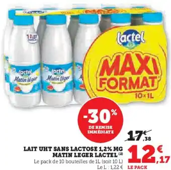 Hyper U Lait uht sans lactose 1,2% mg matin leger lactel offre