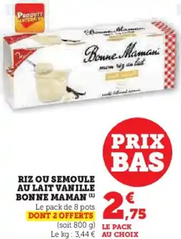 Hyper U Riz ou semoule au lait vanille bonne maman offre