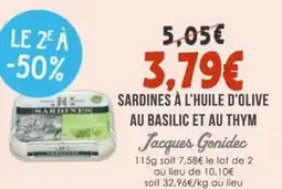 Naturalia JACQUES GONIDEC Sardines à l'huile d'olive au basilic et au thym offre