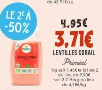 Naturalia PRIMEAL Lentilles corail offre