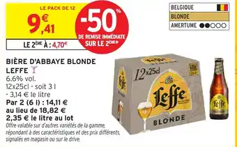 Intermarché Hyper LEFFE  Bière d'abbaye blonde offre