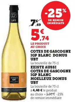 Hyper U Cotes de gascogne igp blanc domus uby offre