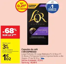 Carrefour Market Capsules de café l'or espresso offre