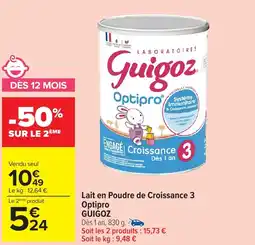 Carrefour Market Lait en Poudre de Croissance 3 Optipro GUIGOZ offre