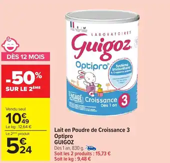 Carrefour Market Lait en Poudre de Croissance 3 Optipro GUIGOZ offre