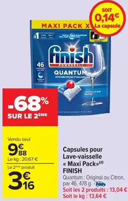 Carrefour Market Capsules pour Lave-vaisselle Maxi Pack FINISH offre