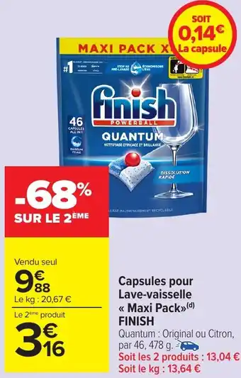 Carrefour Market Capsules pour Lave-vaisselle Maxi Pack FINISH offre