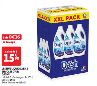 Auchan Lessive liquide 2 en 1 envolée d'air dash offre