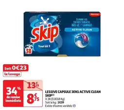 Auchan Lessive capsule 3en1 active clean skip offre