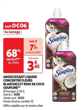 Auchan Adoucissant liquide concentré fleurs blanches et noix de coco soupline offre