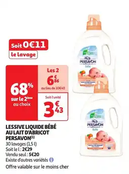 Auchan Lessive liquide bébé au lait d'abricot persavon offre