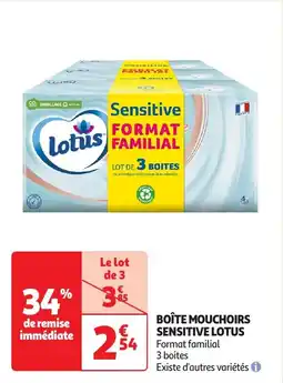 Auchan Boîte mouchoirs sensitive lotus offre