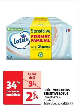 Auchan Boîte mouchoirs sensitive lotus offre