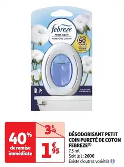 Auchan Désodorisant petit coin pureté de coton febreze offre