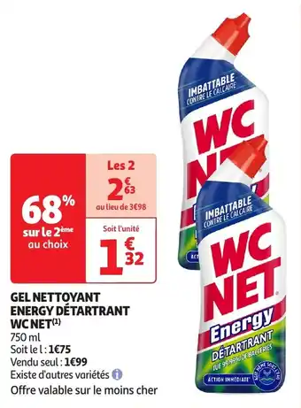 Auchan Gel nettoyant energy détartrant wc net offre