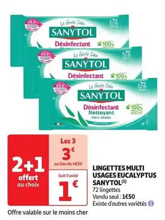 Auchan Lingettes multi usages eucalyptus sanytol offre