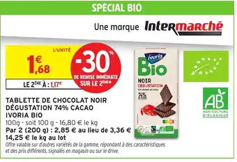 Intermarché Hyper IVORIA BIO Tablette de chocolat noir dégustation 74% cacao offre