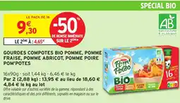 Intermarché Hyper POM'POTES Gourdes compotes bio pomme, pomme fraise, pomme abricot, pomme poire offre