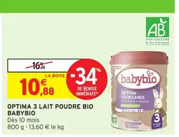 Intermarché Hyper BABYBIO Optima 3 lait poudre bio offre