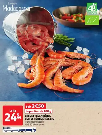 Auchan Crevettes entières cuites réfrigérées bio offre