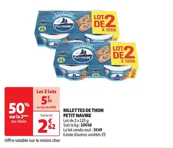 Auchan Rillettes de thon petit navire offre