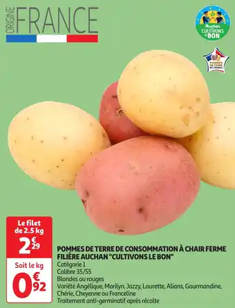 Auchan Pommes de terre de consommation à chair ferme filière auchan "cultivons le bon" offre