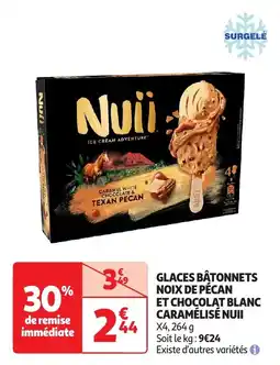 Auchan Glaces bâtonnets noix de pécan et chocolat blanc caramélisé nuii offre