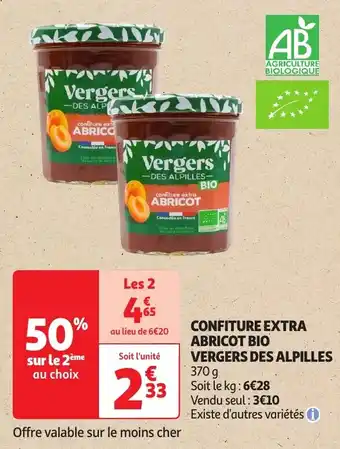 Auchan Confiture extra abricot bio vergers des alpilles offre