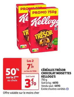 Auchan Céréales trésor chocolat noisettes kellogg's offre