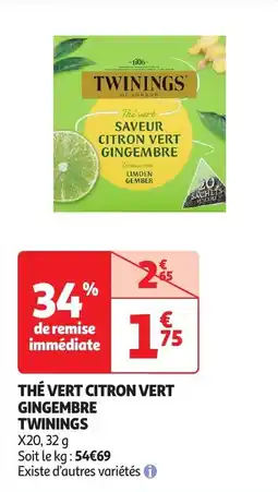 Auchan Thé vert citron vert gingembre twinings offre