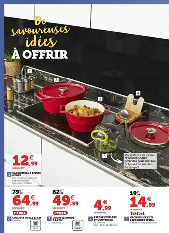 Hyper U Carrousel à épices, Cocotte 33 Cm, Cocotte Ronde ø24 Cm, Repose Cuillère Et Couvercle, Hachoir Manuel 5 Secondes 900 Ml offre
