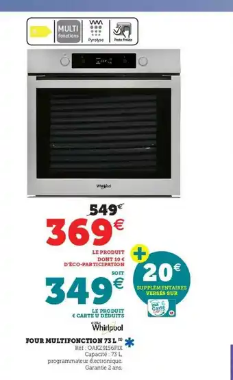 Hyper U Four Multifonction 73 L Whirlpoo offre