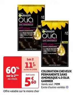 Auchan Coloration cheveux permanente sans amoniaque 4.0 olia garnier offre