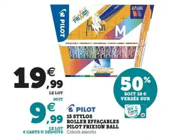 Hyper U 15 Stylos Roller Effaçables Pilot Frixion Ball offre