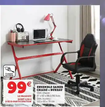 Hyper U Ensemble Gamer Chaise + Bureau offre