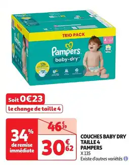 Auchan Couches baby dry taille 4 pampers offre