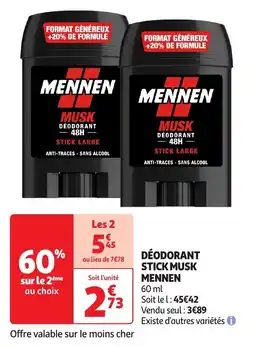 Auchan Déodorant stick musk mennen offre