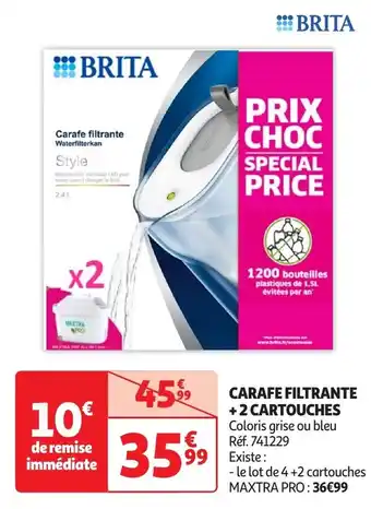 Auchan Carafe filtrante +2 cartouches offre